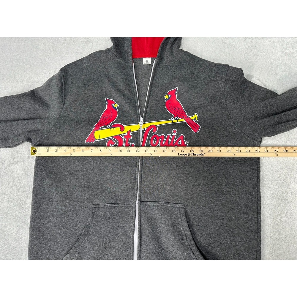 St. Louis Cardinals Full Zip Hoodie Men's XL Gray Red Logo Baseball Sweatshirt - Picture 5 of 10